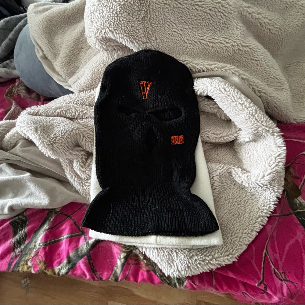 Black Knit 999 Club Juice Wrld Balaclava with Orange VLONE Logo